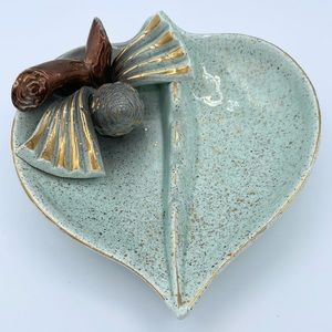 MCM Dish Pinecone Turquoise Gold Flecks Midcentury Pine Cone Ashtray
